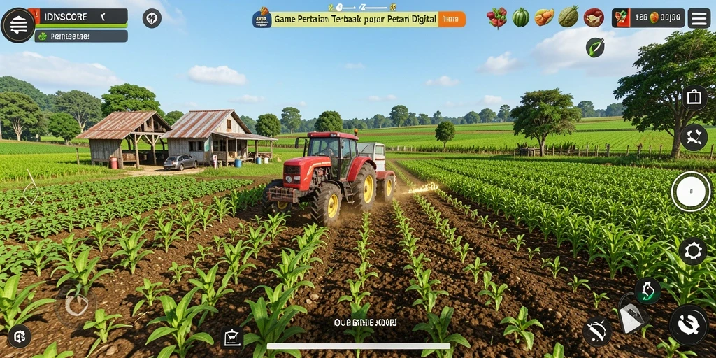 Tampilan gameplay menarik dalam <strong>IDNSCORE</strong> yang menunjukkan aktifitas bertani.