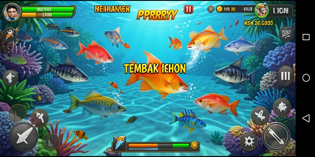 Gameplay seru dalam PPRRYY menembak ikan di lautan.