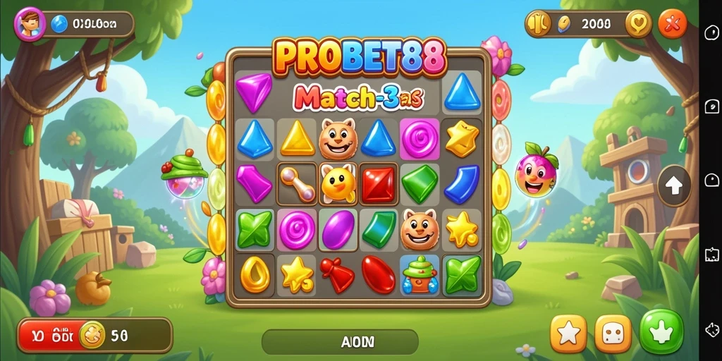 Gameplay seru dari PROBET88 dengan tantangan Match-3 yang menarik.