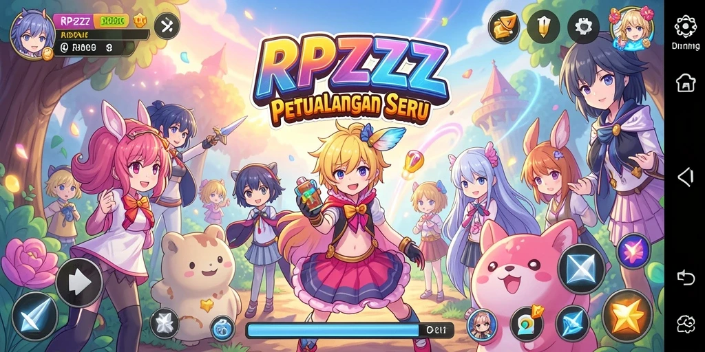 Tampilan gameplay seru di dunia Anime yang penuh warna.