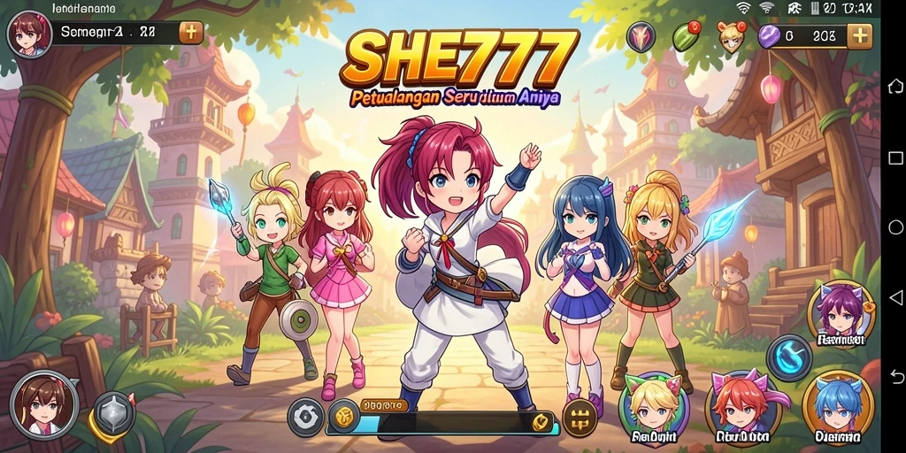 Screenshot gameplay SHE777 menunjukkan aksi karakter Anime yang mendebarkan.